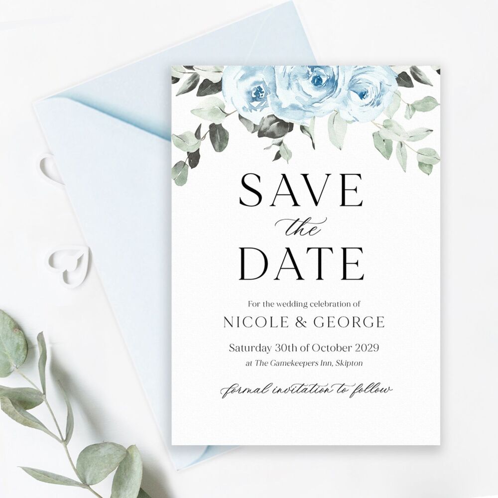 Baby Blue Floral Save the Date