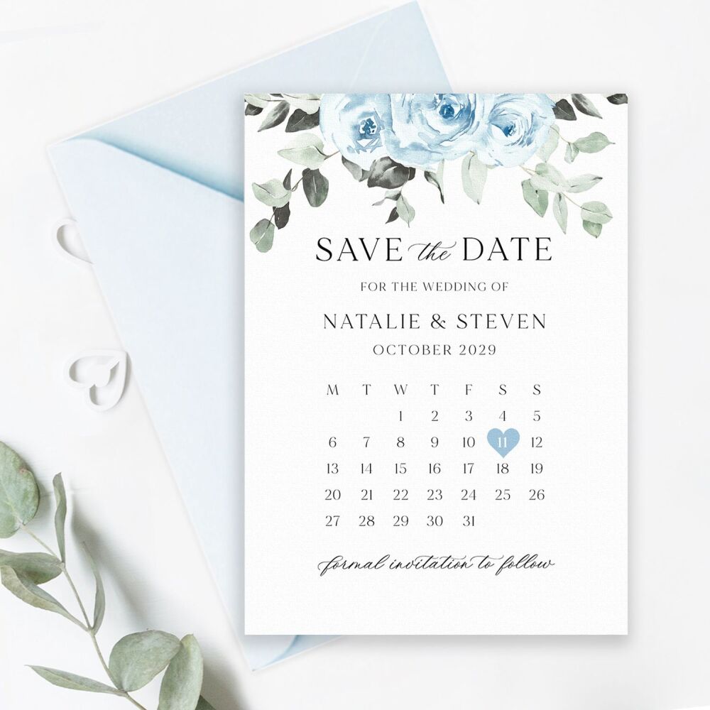 Baby Blue Floral Save the Date