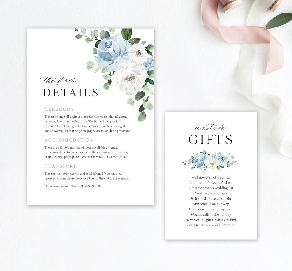 Blue Florals & Eucalyptus Wedding Invitation Sample