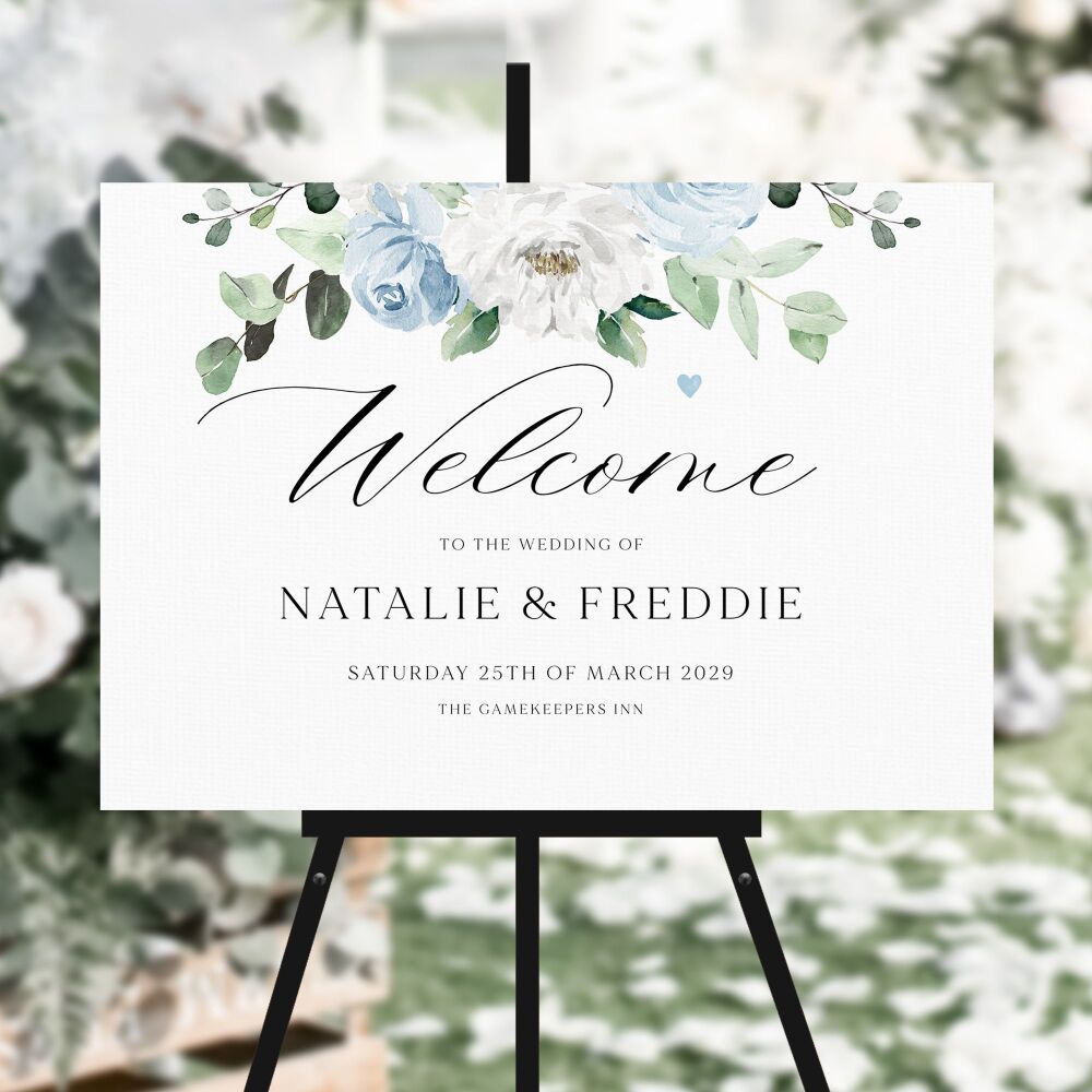 Blue Florals & Eucalyptus Welcome Sign