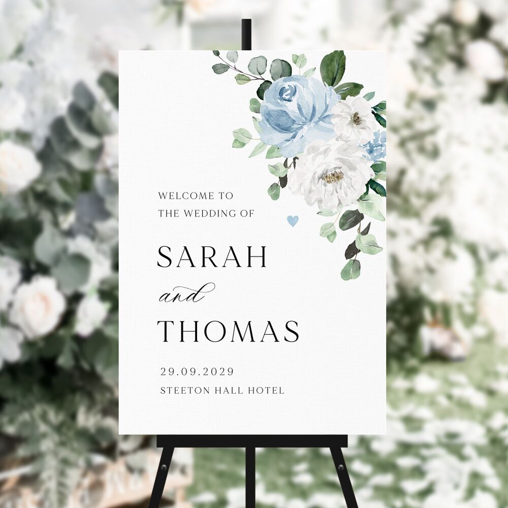 Blue Florals & Eucalyptus Welcome Sign