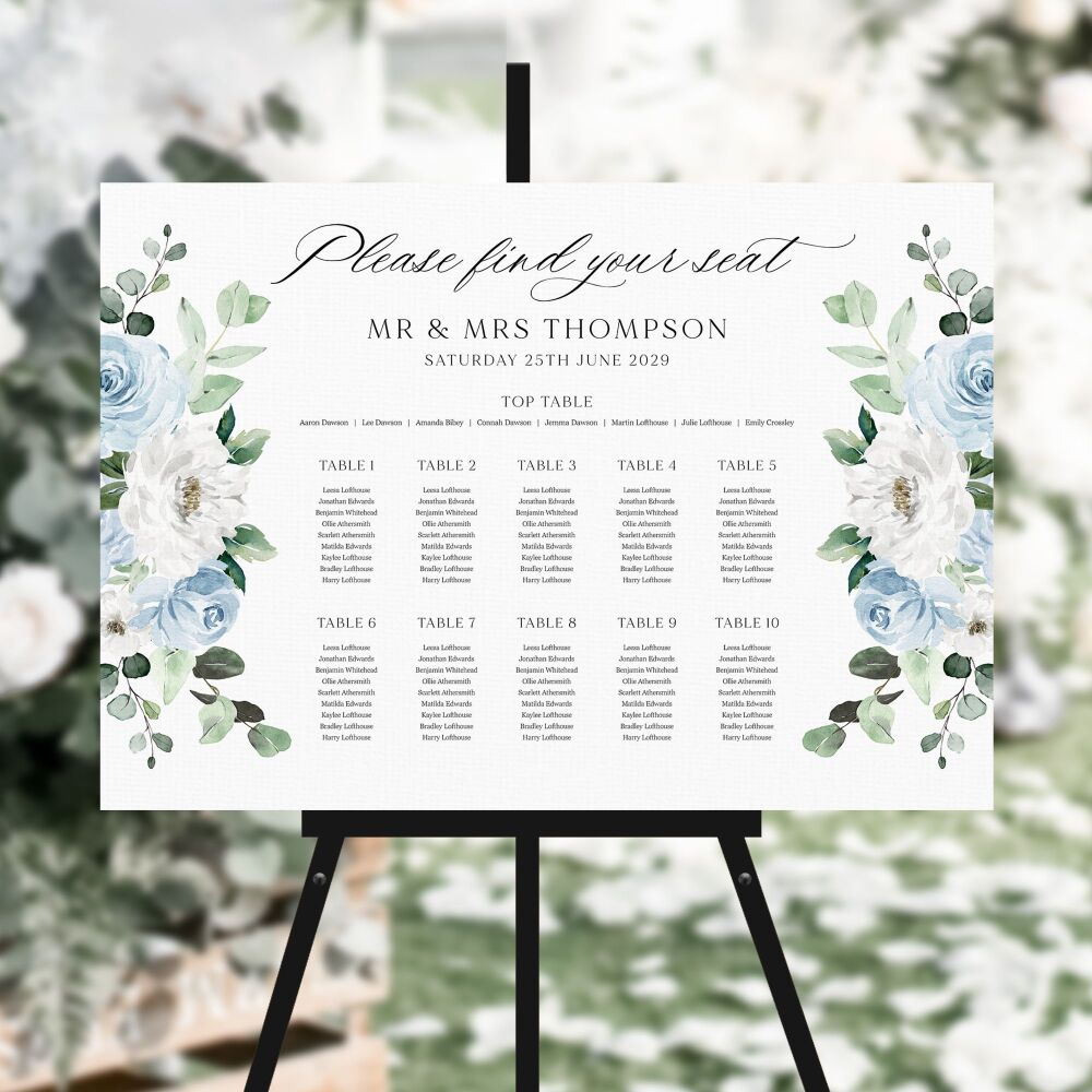 Blue Florals & Eucalyptus Table Plan