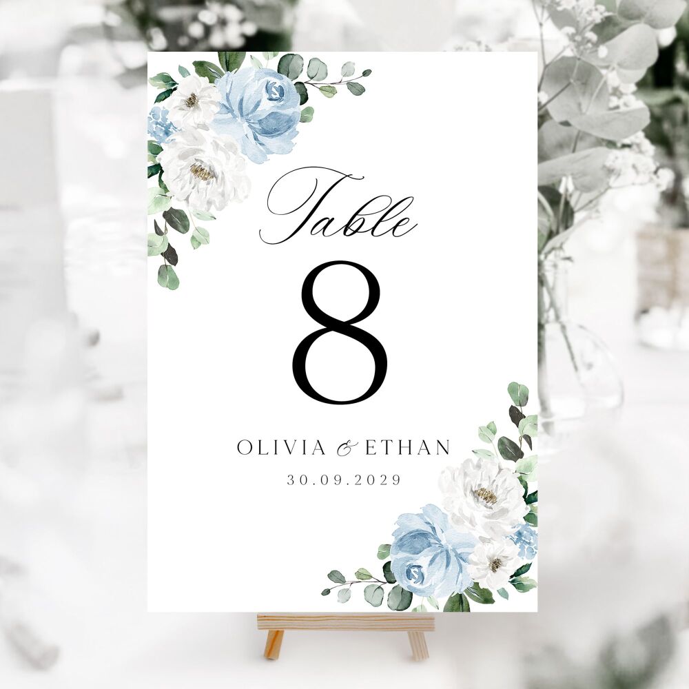 Blue Florals & Eucalyptus Table Numbers