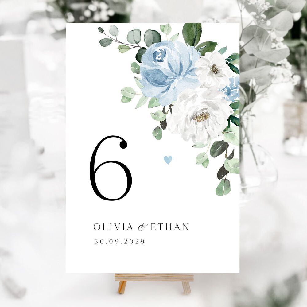 Blue Florals & Eucalyptus Table Numbers