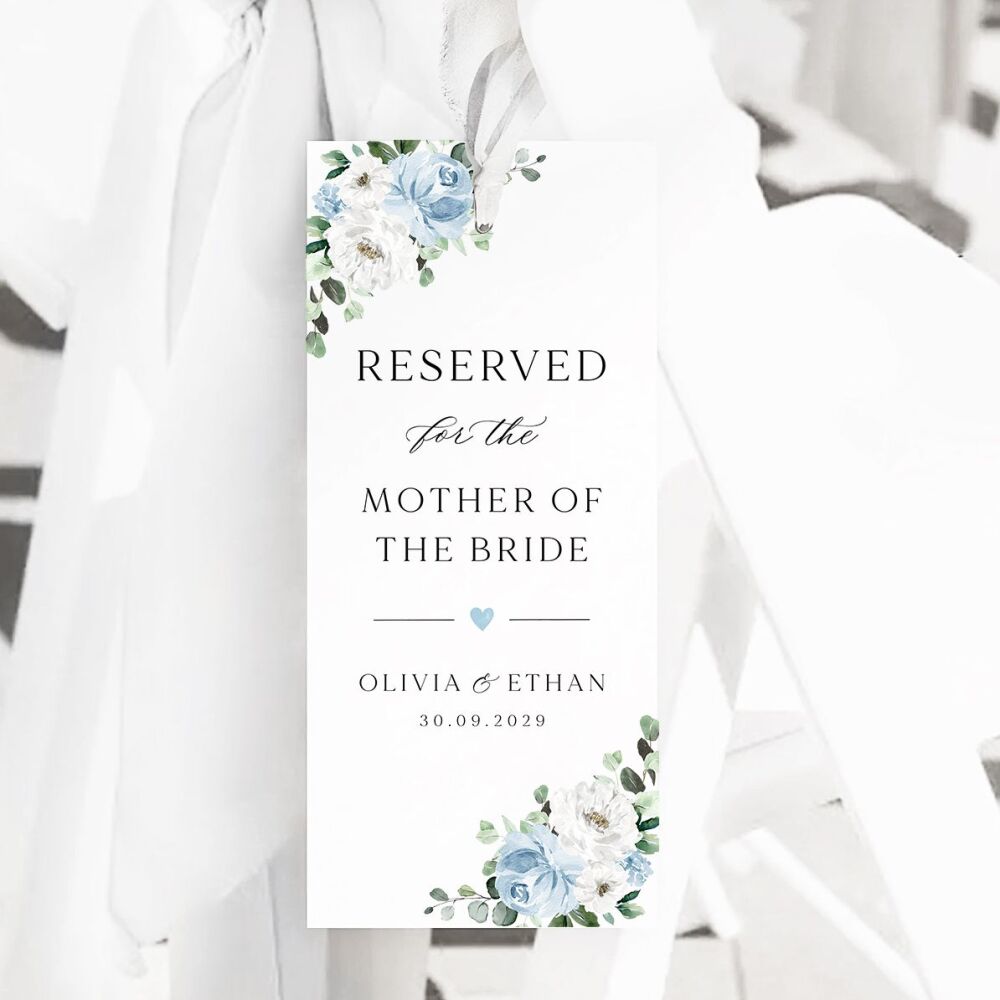 Blue Florals & Eucalyptus Reserved Seat Tag