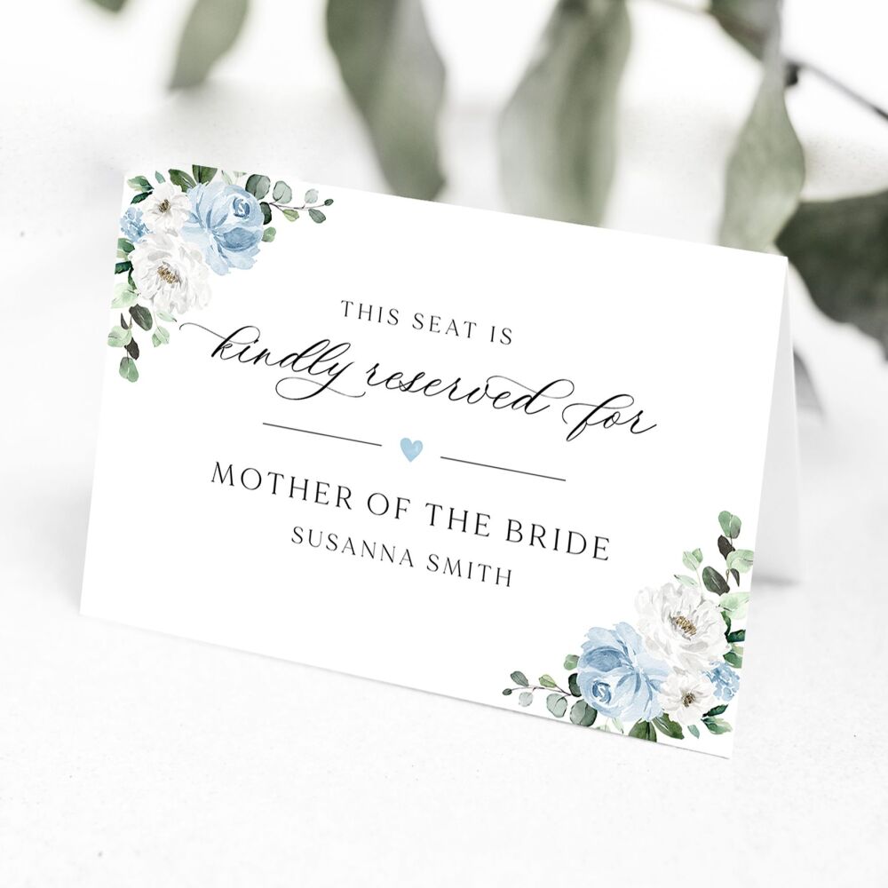 Blue Florals & Eucalyptus Reserved Seat Card