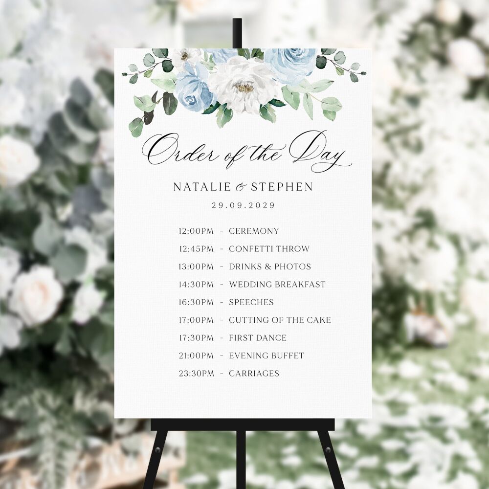 Blue Florals & Eucalyptus Order of the Day Sign