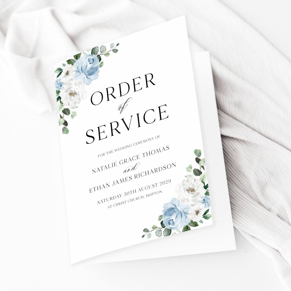 Blue Florals & Eucalyptus Order of Service Booklet