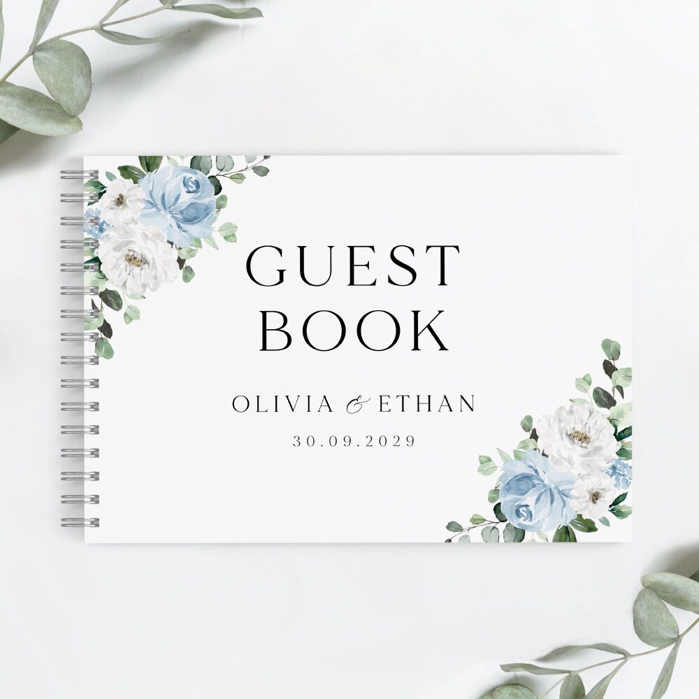 Blue Florals & Eucalyptus Guest Book