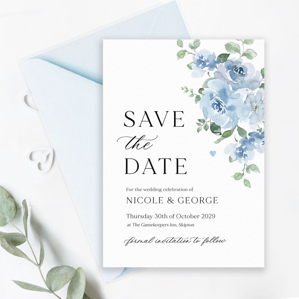Dusky Blue Floral Save the Date