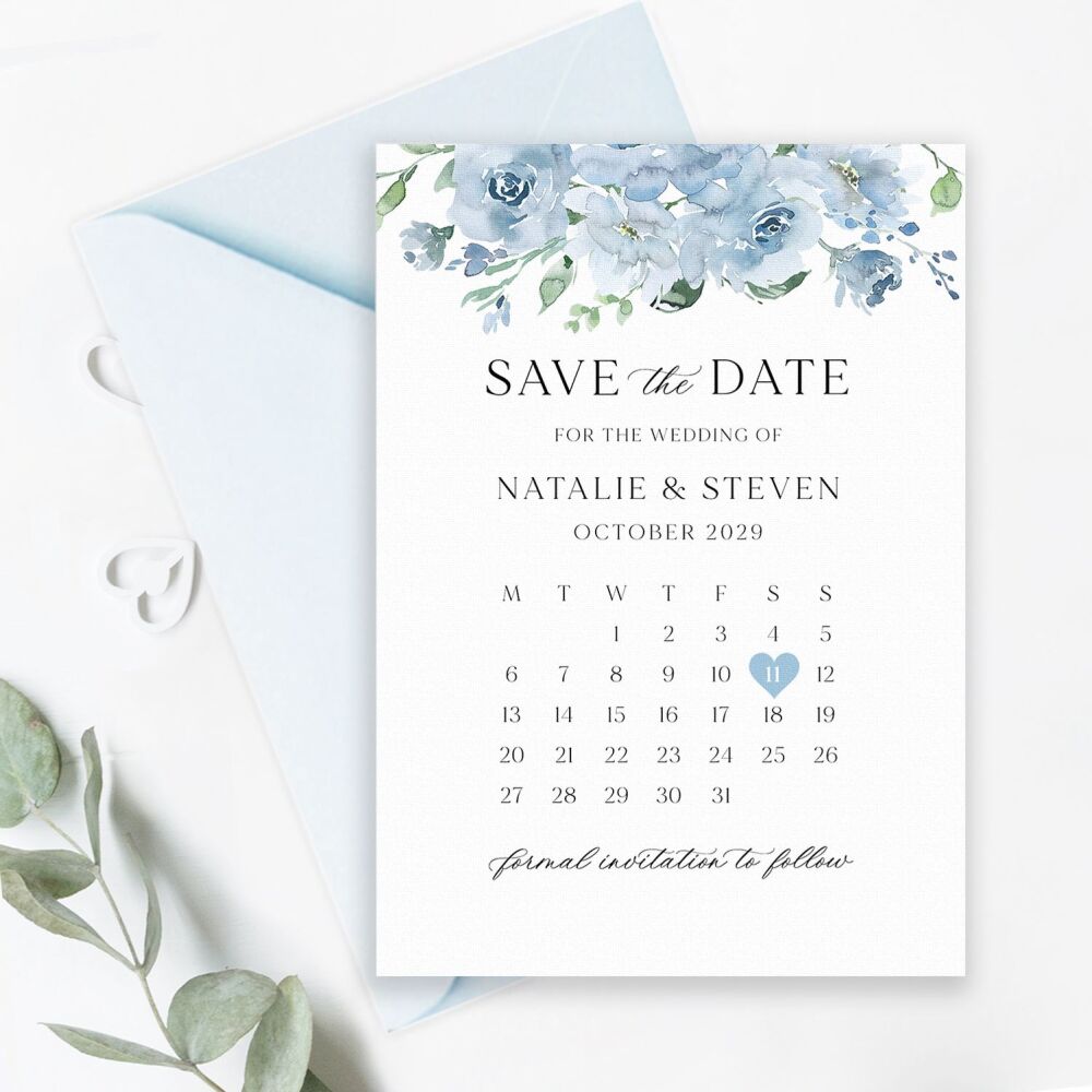 Dusky Blue Floral Save the Date