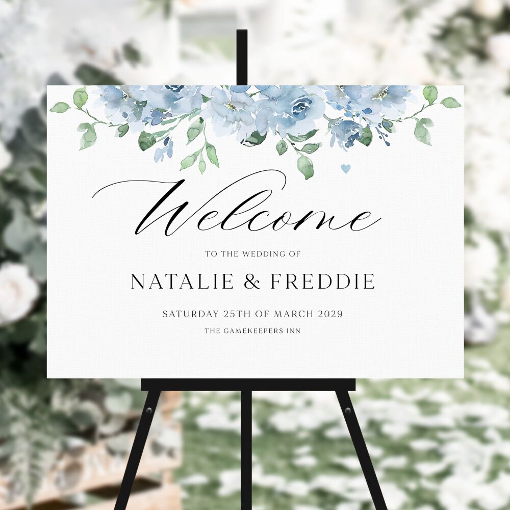 Dusky Blue Floral Welcome Sign