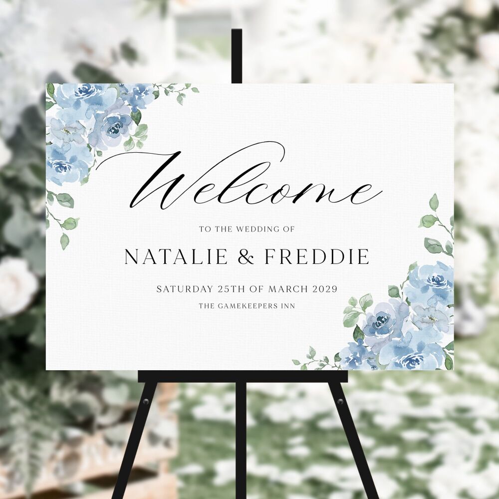 Dusky Blue Floral Welcome Sign
