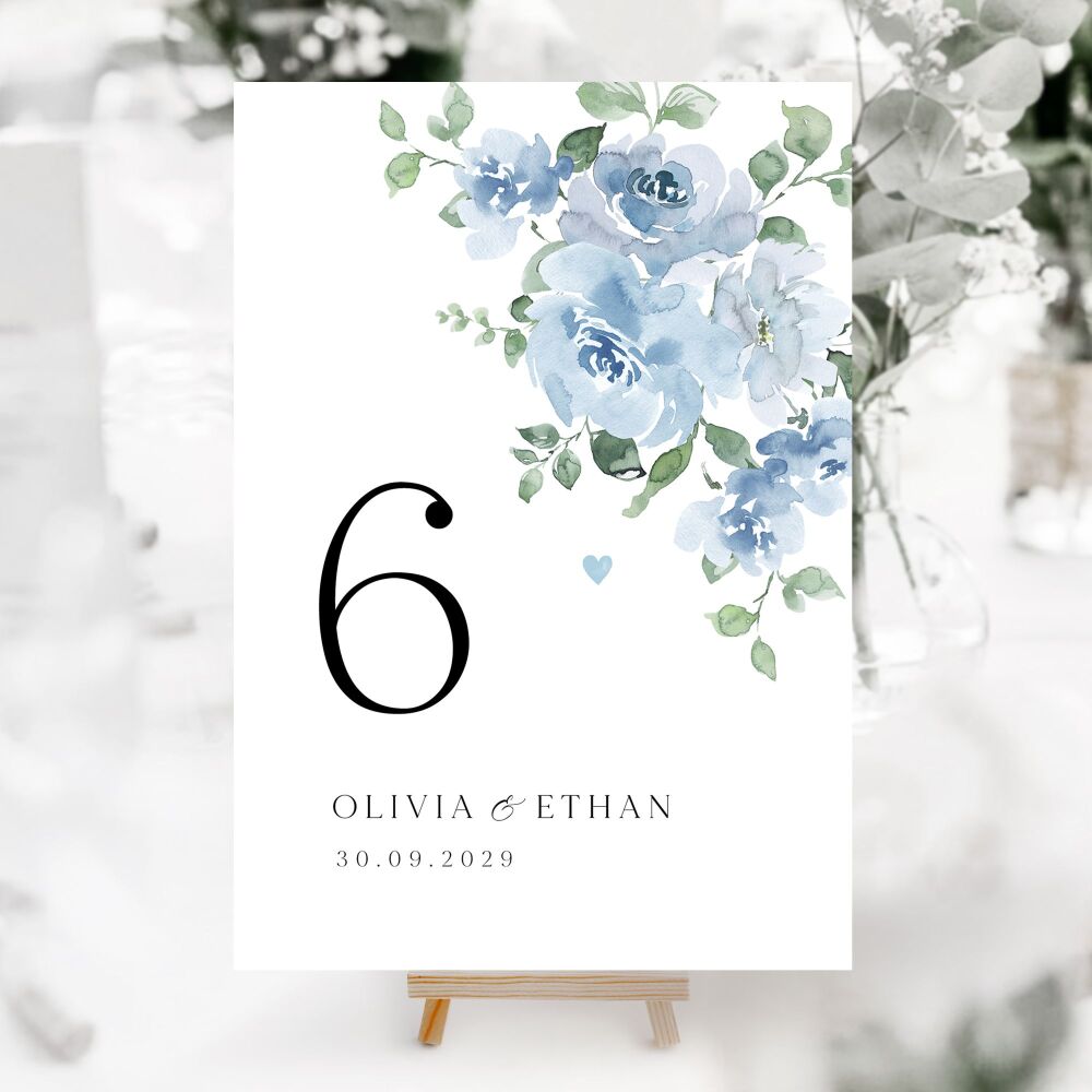 Dusky Blue Floral Table Numbers