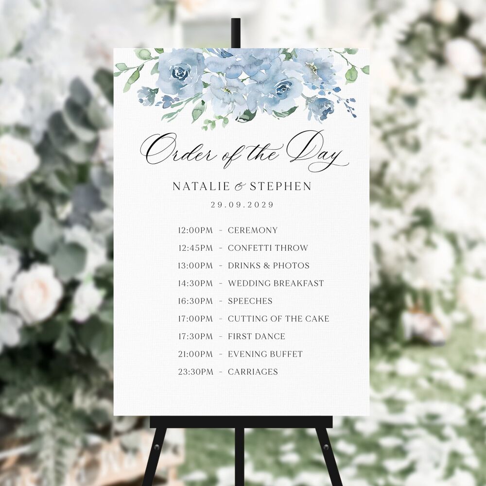 Dusky Blue Floral Order of the Day Sign