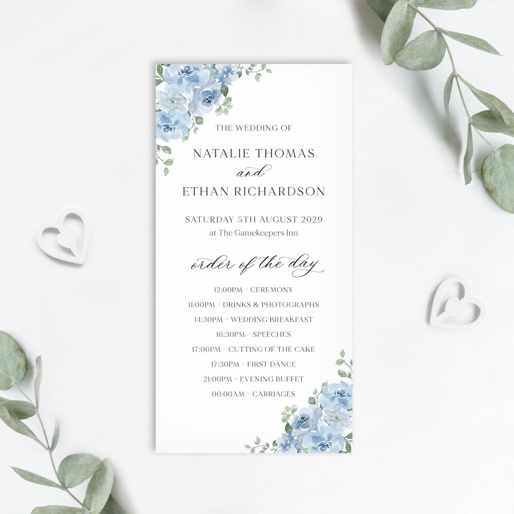 Dusky Blue Floral Order of the Day Card