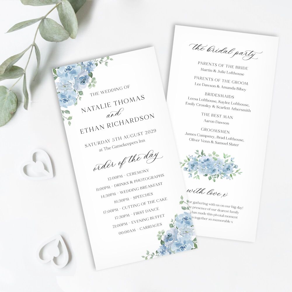 Dusky Blue Floral Order of Service Card