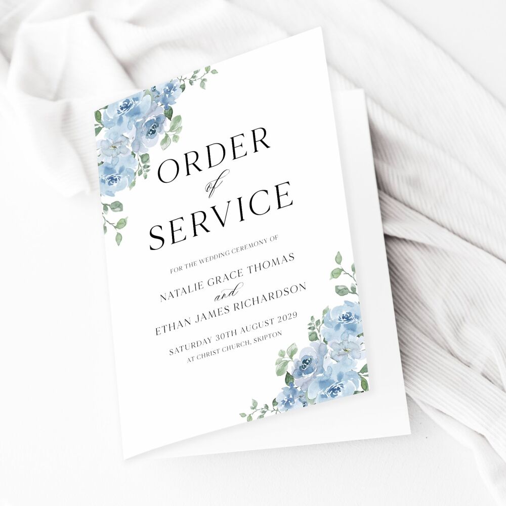 Dusky Blue Floral Order of Service Booklet