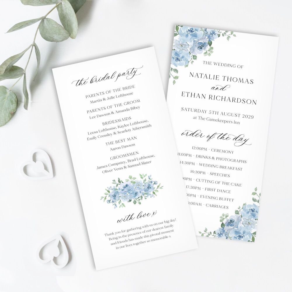 Dusky Blue Floral Order of Service Card
