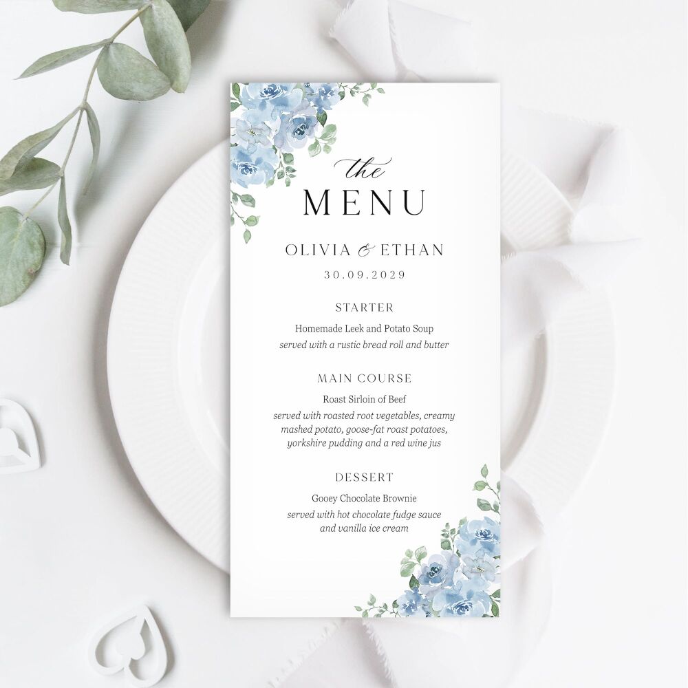 Dusky Blue Floral Menu