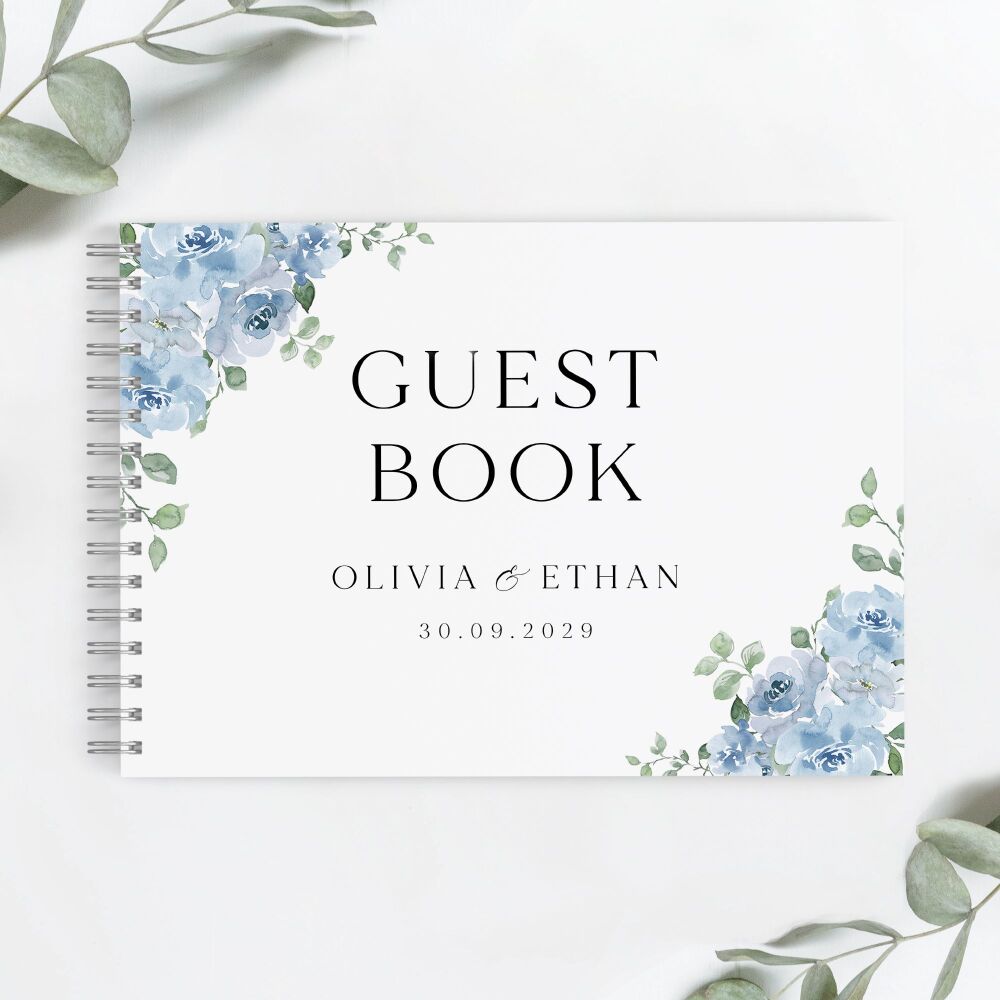Dusky Blue Floral Guest Book