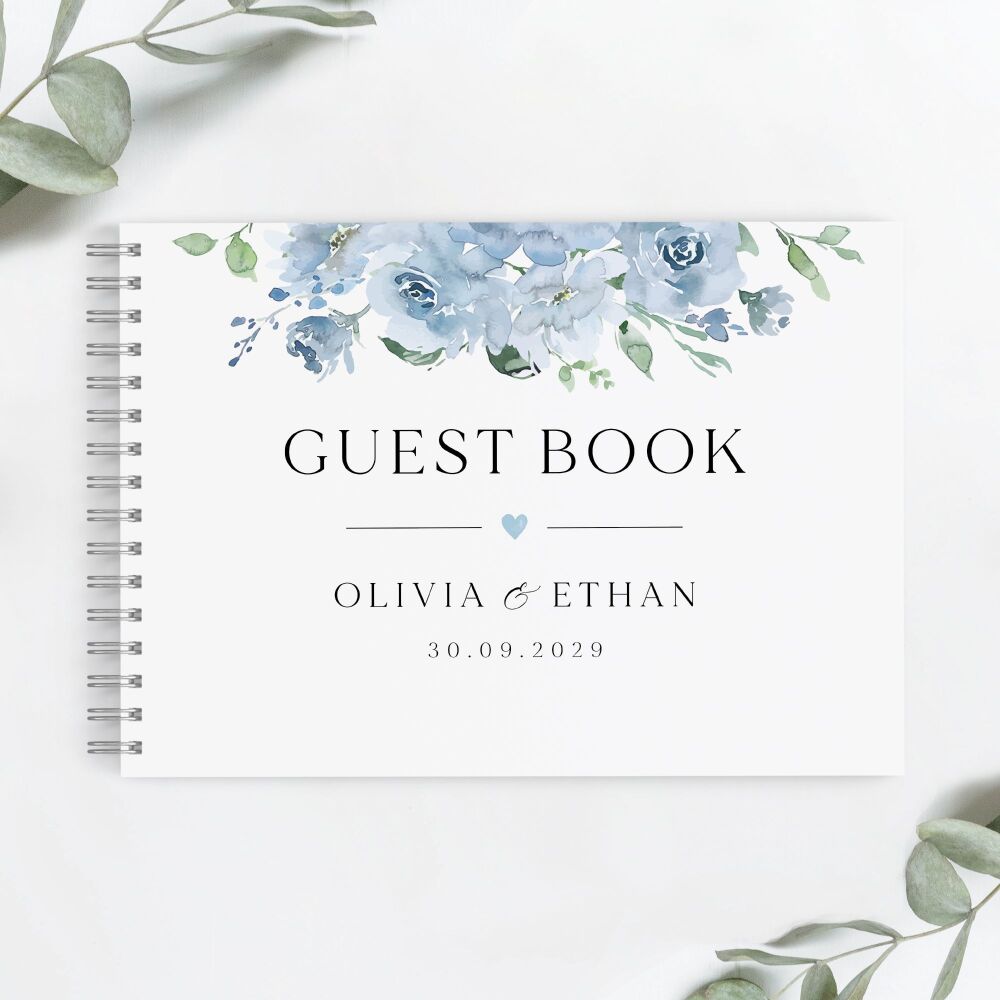Dusky Blue Floral Guest Book