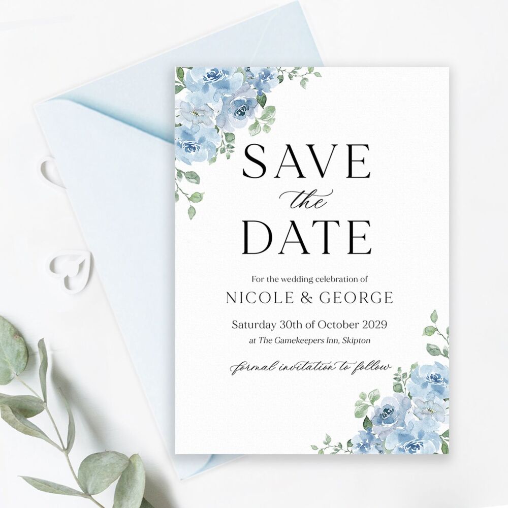 Dusky Blue Floral Save the Date