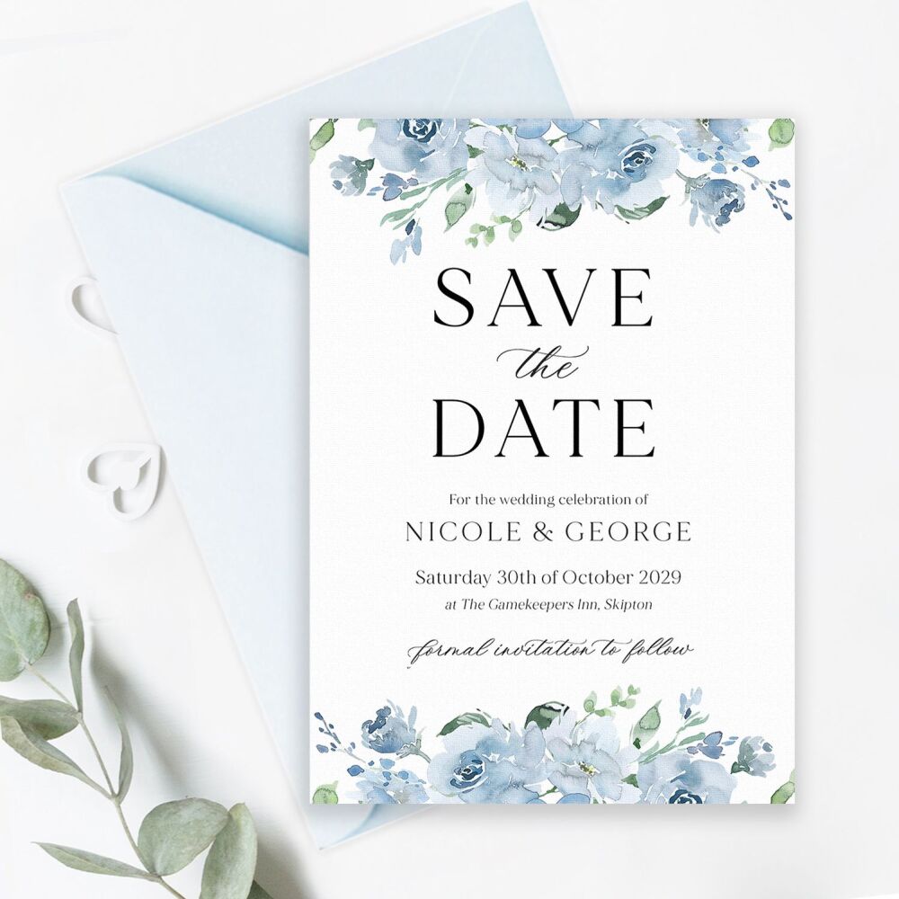 Dusky Blue Floral Save the Date