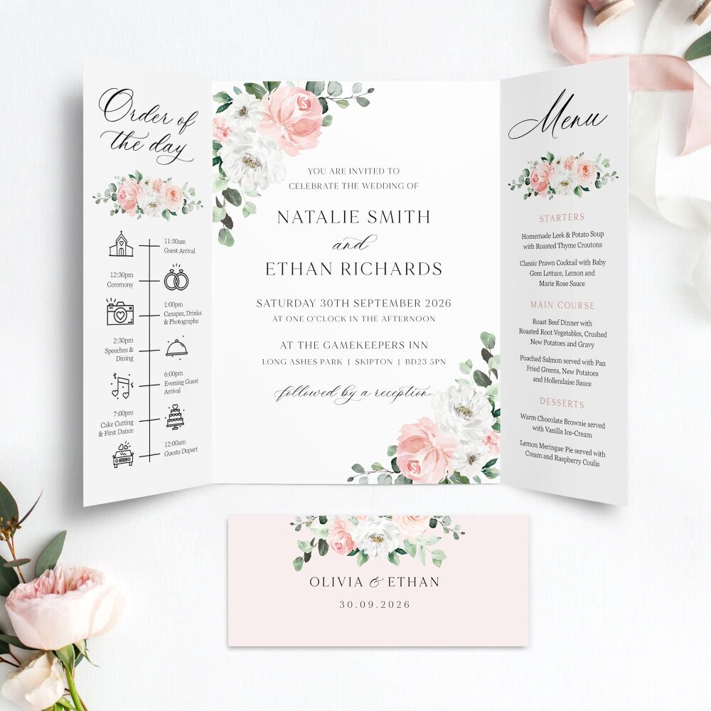 Blush Florals & Eucalyptus Wedding Invitation Sample