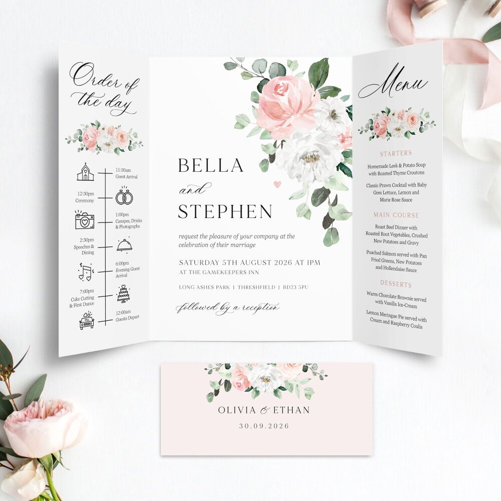 Blush Florals & Eucalyptus Wedding Invitation Sample