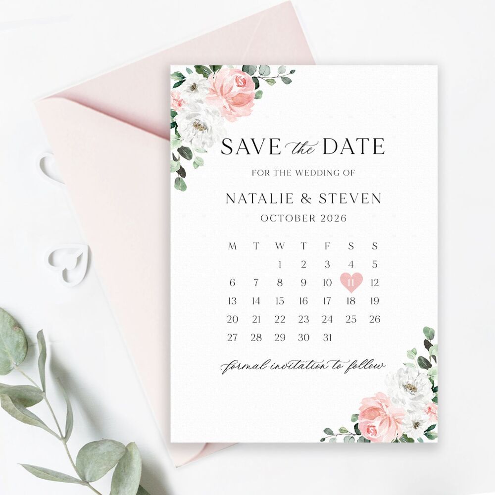 Blush Florals & Eucalyptus Save the Date