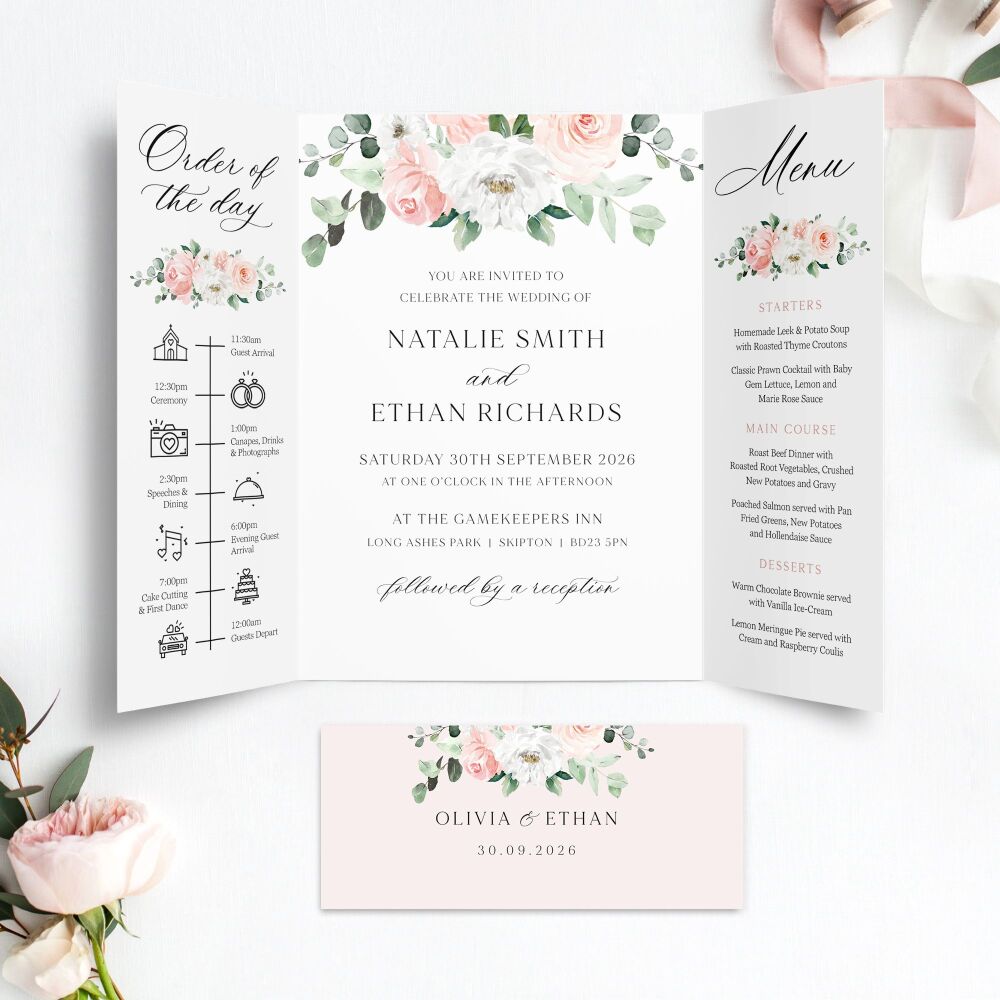 Blush Florals & Eucalyptus Wedding Invitation Sample