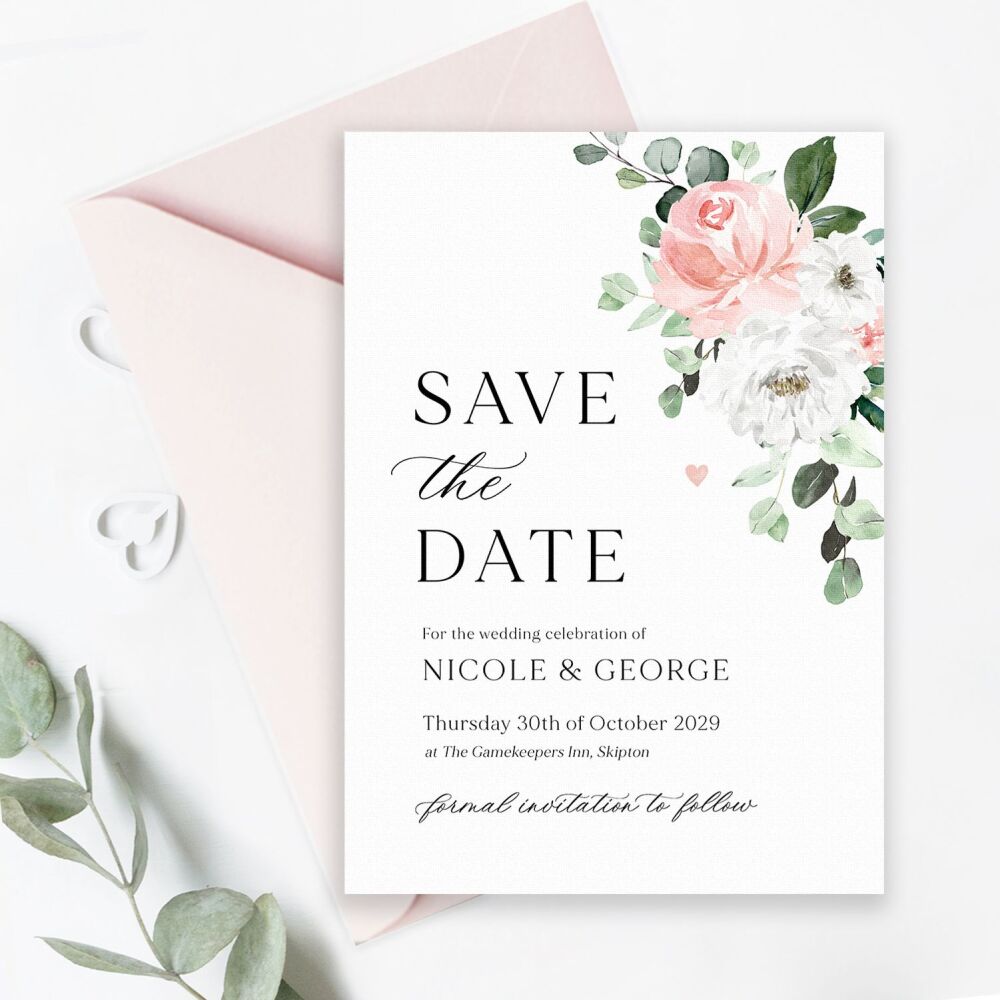 Blush Florals & Eucalyptus Save the Date