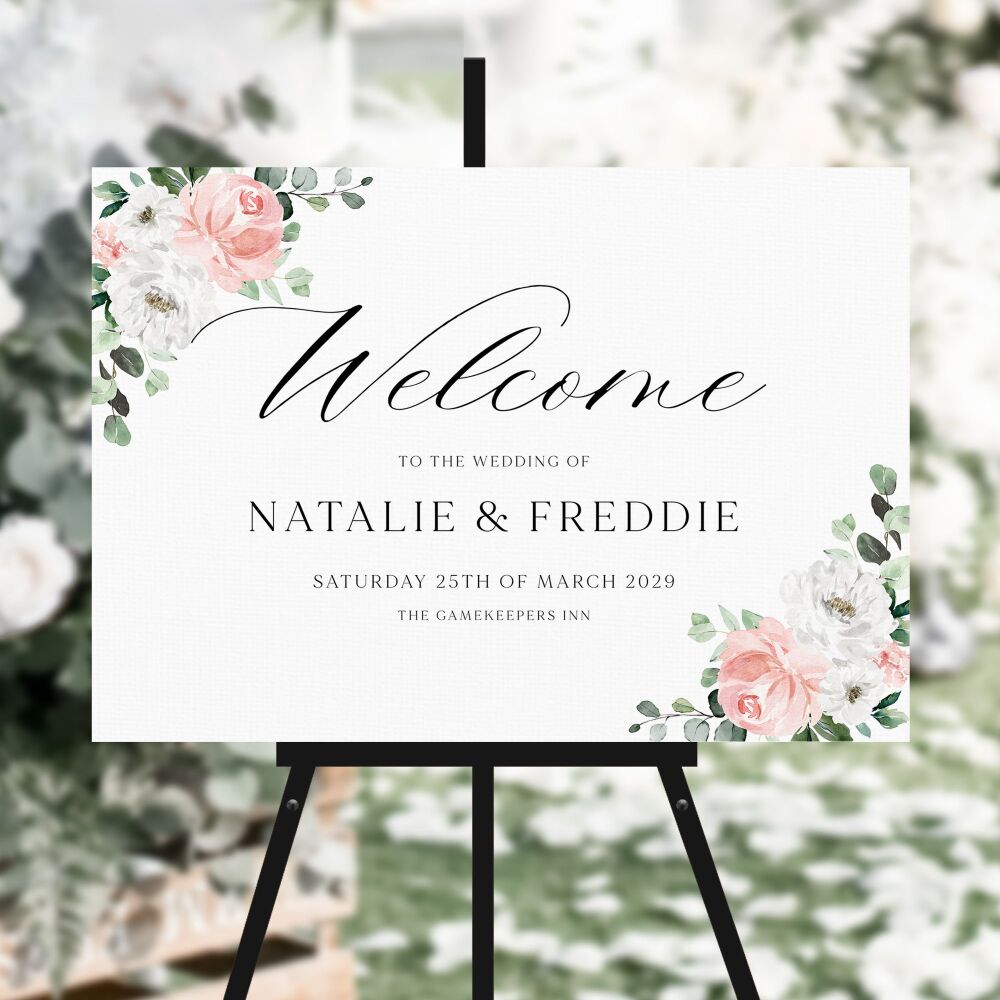 Blush Florals & Eucalyptus Welcome Sign