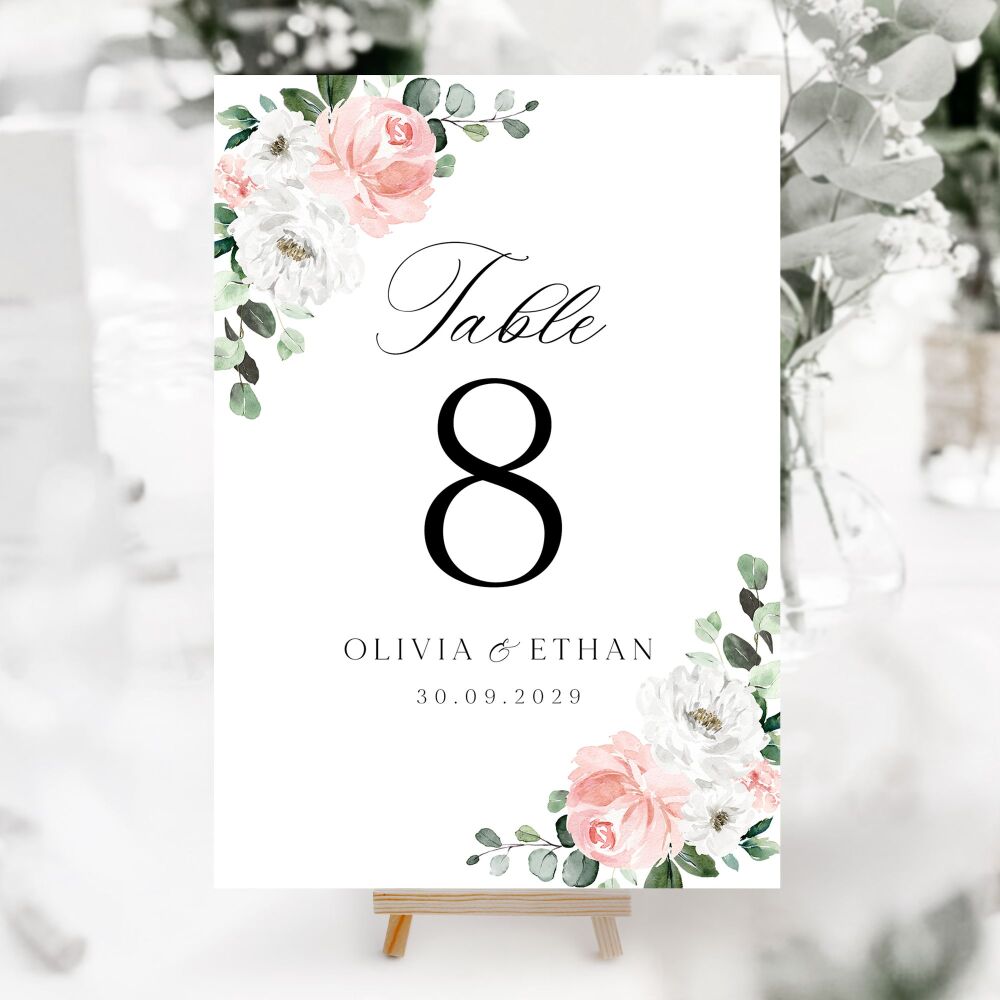 Blush Florals & Eucalyptus Table Numbers