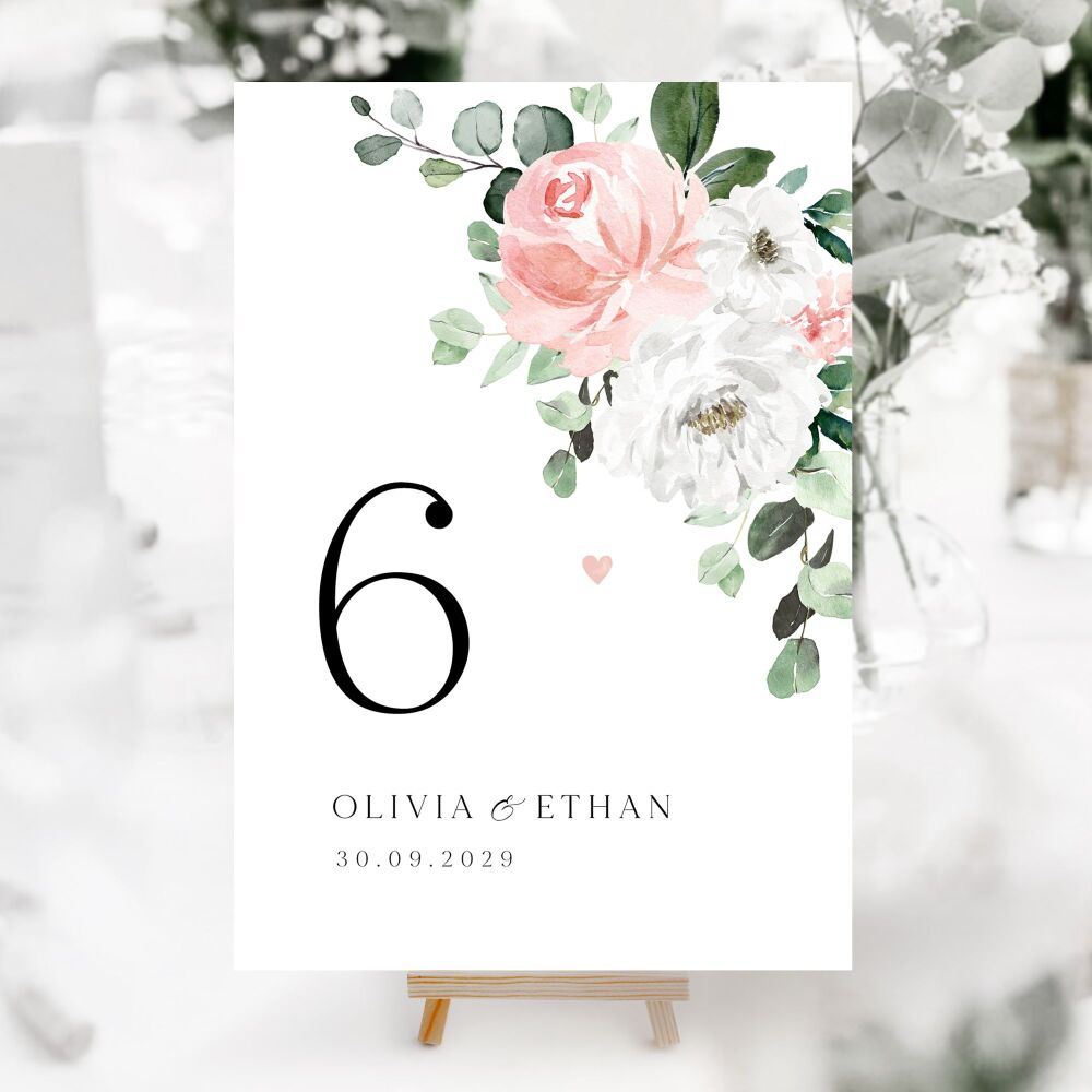 Blush Florals & Eucalyptus Table Numbers