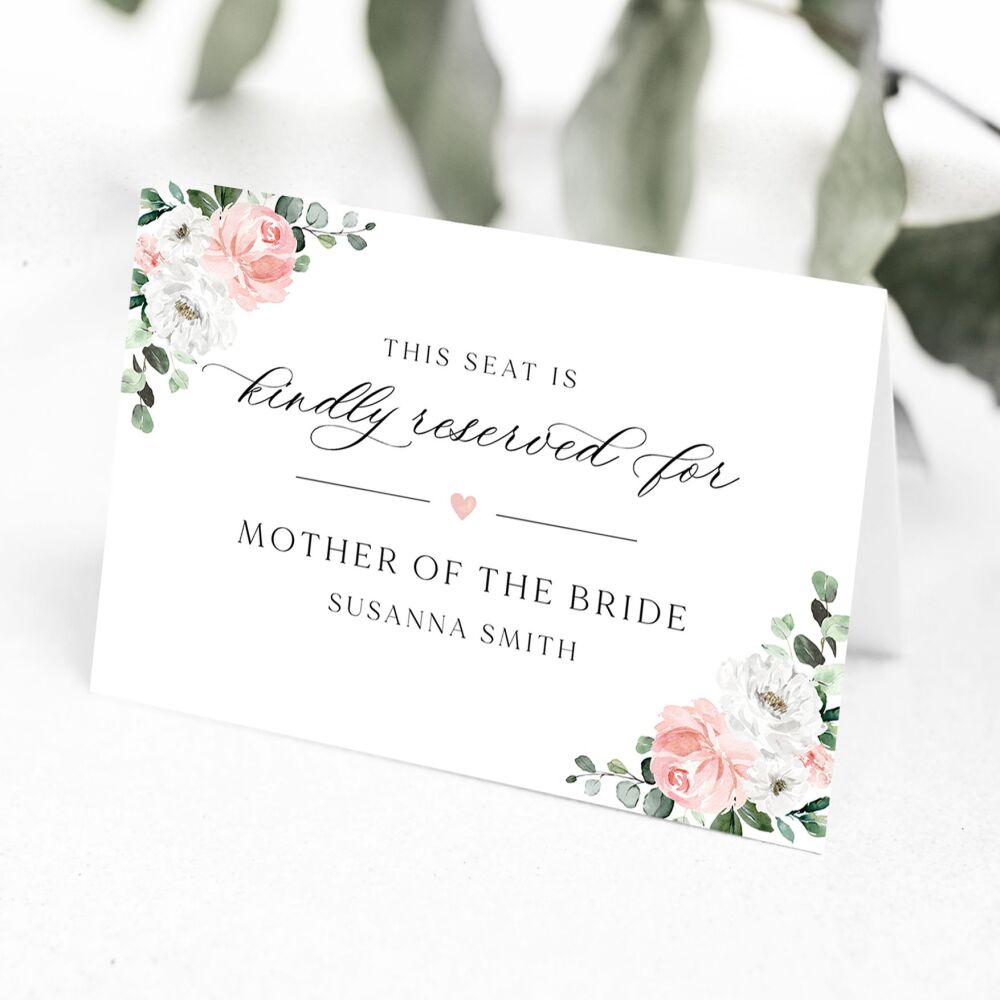 Blush Florals & Eucalyptus Reserved Seat Card