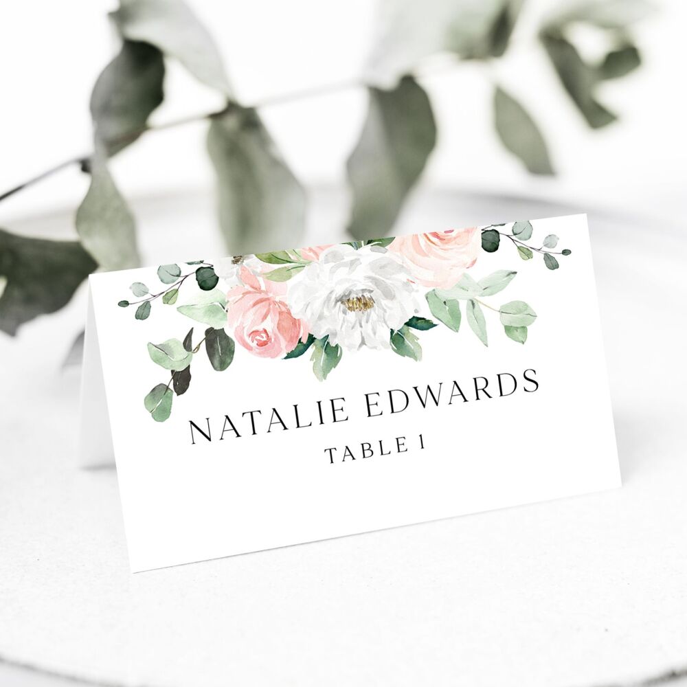 Blush Florals & Eucalyptus Place Name Card