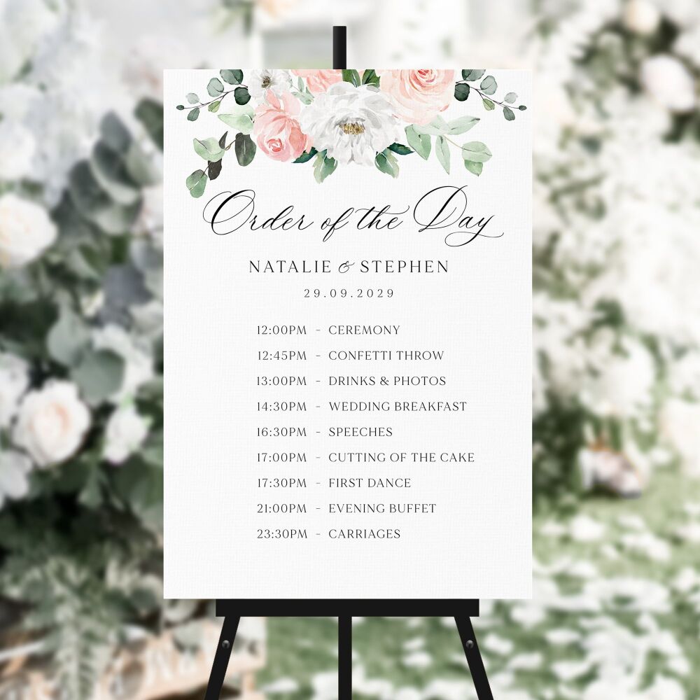 Blush Florals & Eucalyptus Order of the Day Sign