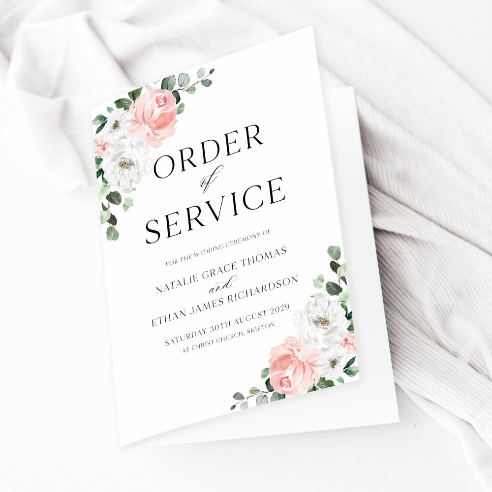 Blush Florals & Eucalyptus Order of Service Booklet