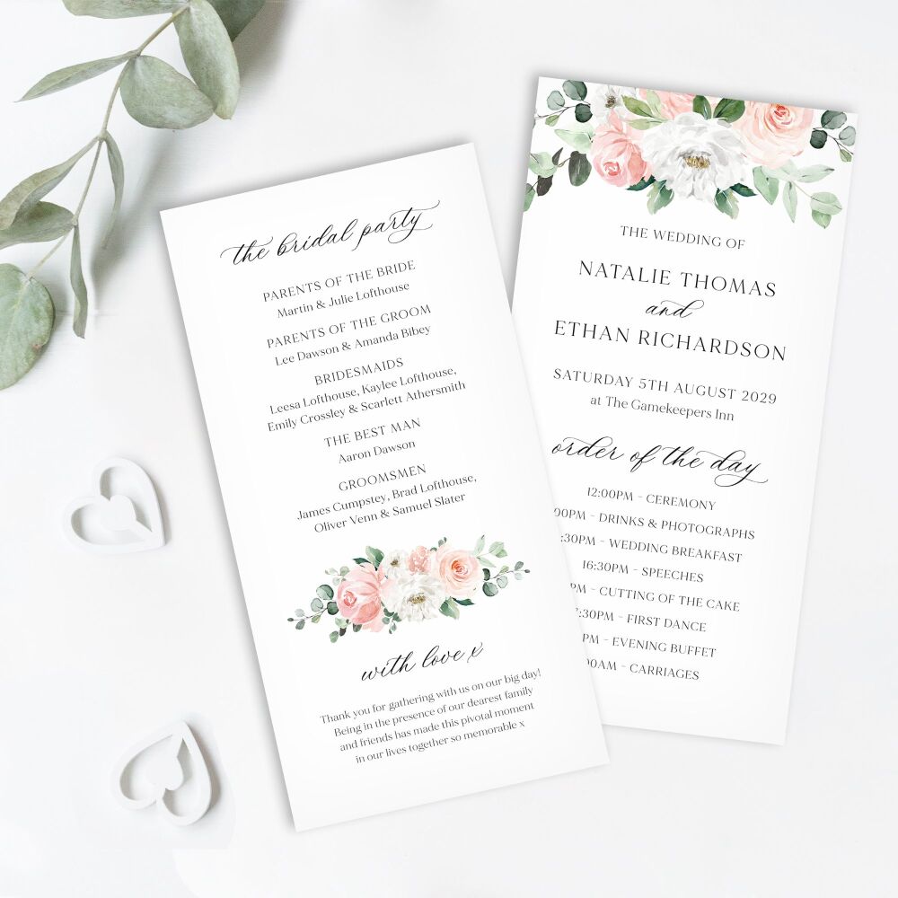 Blush Florals & Eucalyptus Order of Service Card