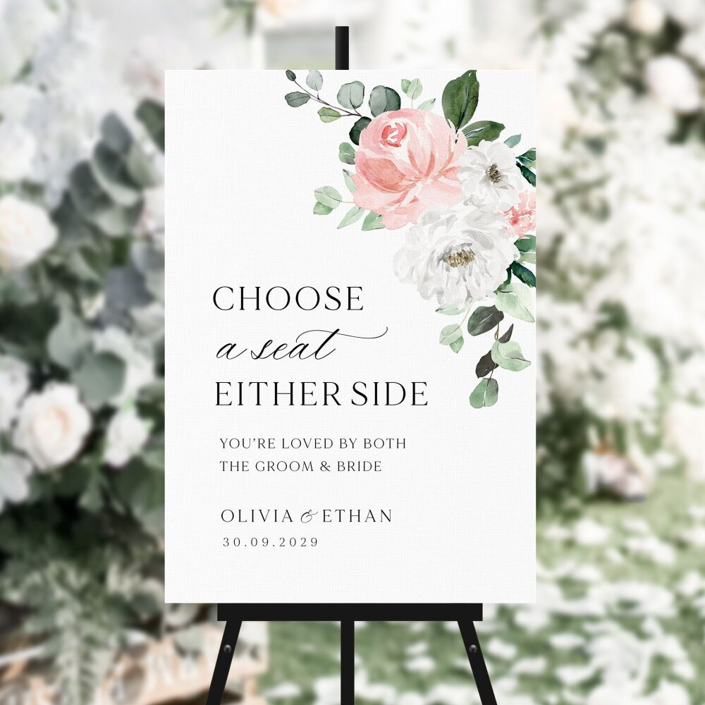 Blush Florals & Eucalyptus Choose a Seat Sign
