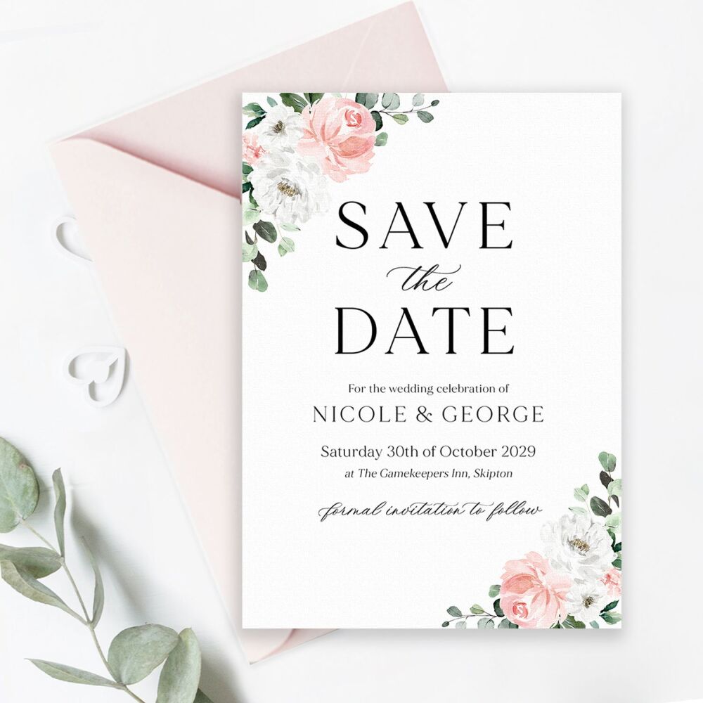 Blush Florals & Eucalyptus Save the Date