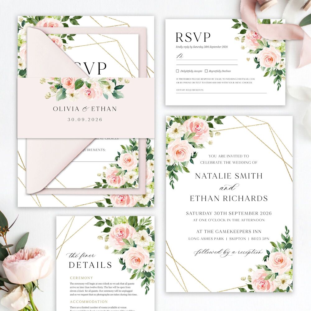 Blush Pink & Gold Wedding Invitation Sample