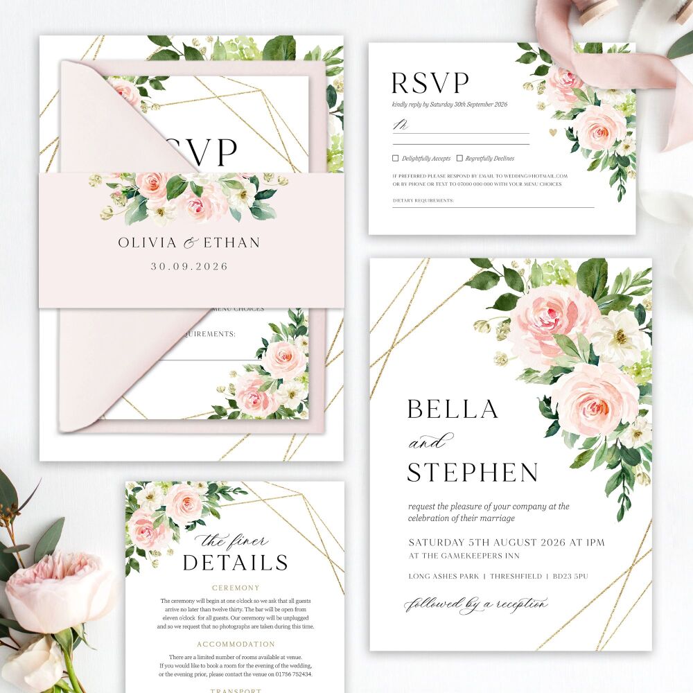 Blush Pink & Gold Wedding Invitation Sample