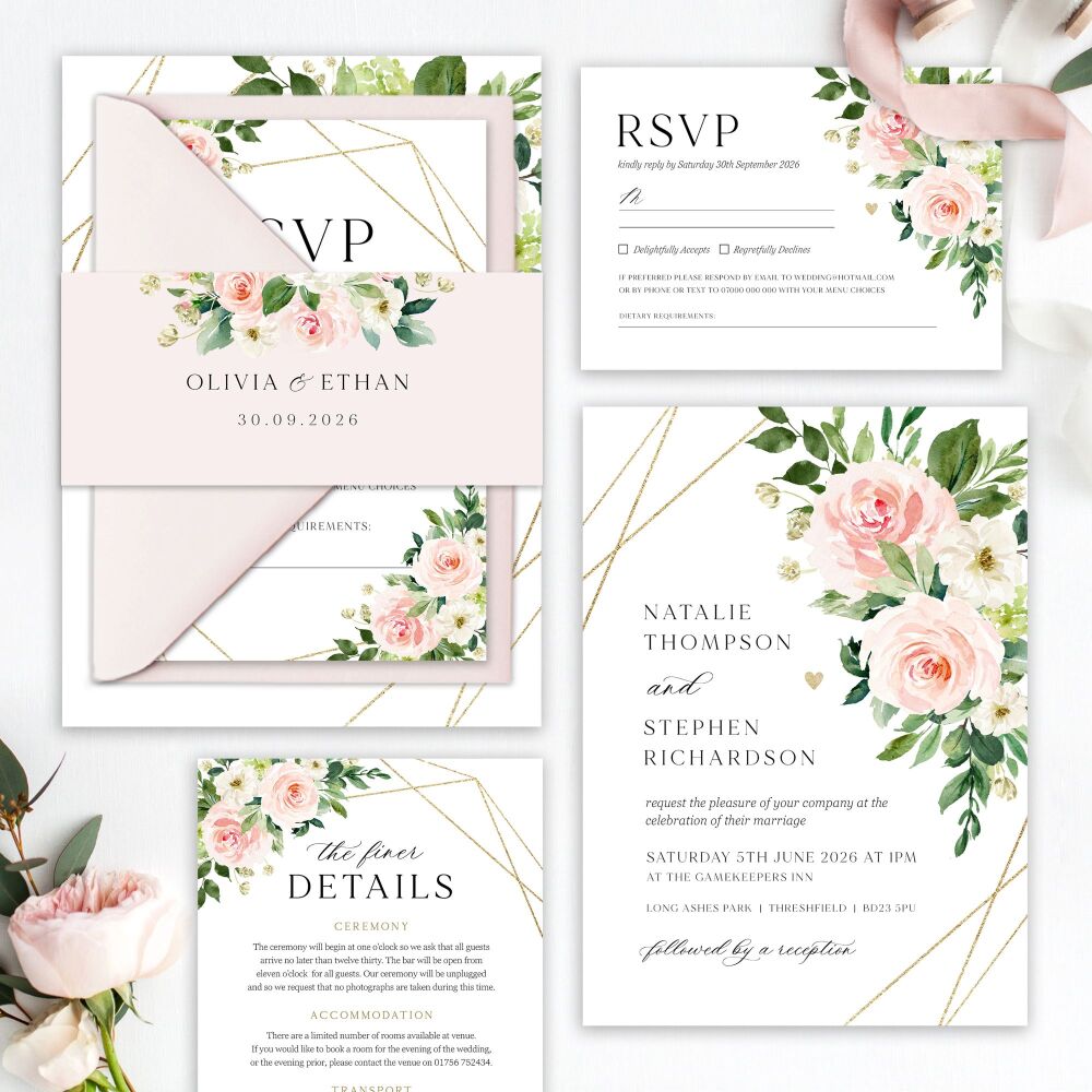 Blush Pink & Gold Wedding Invitation Sample