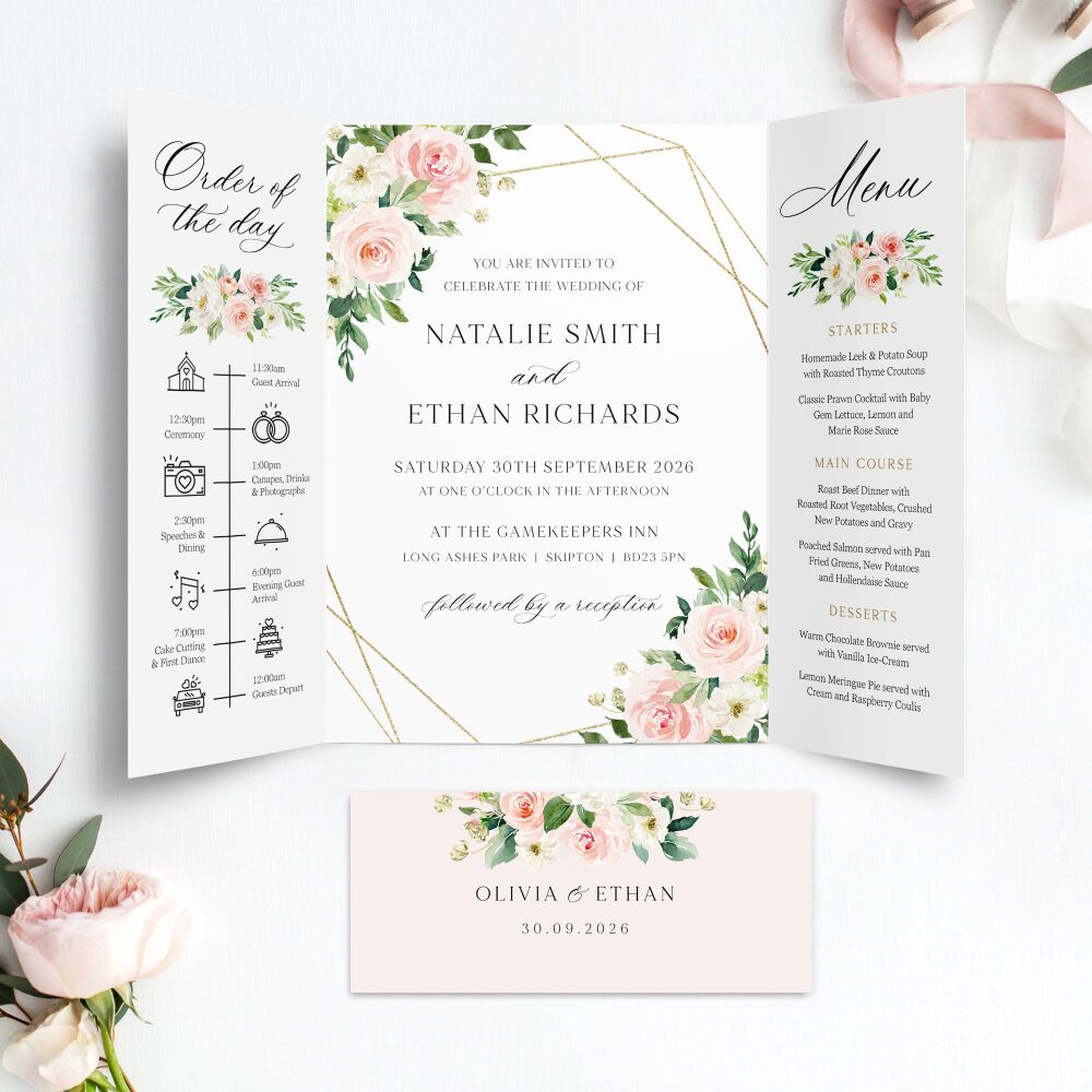 Blush Pink & Gold Wedding Invitation Sample