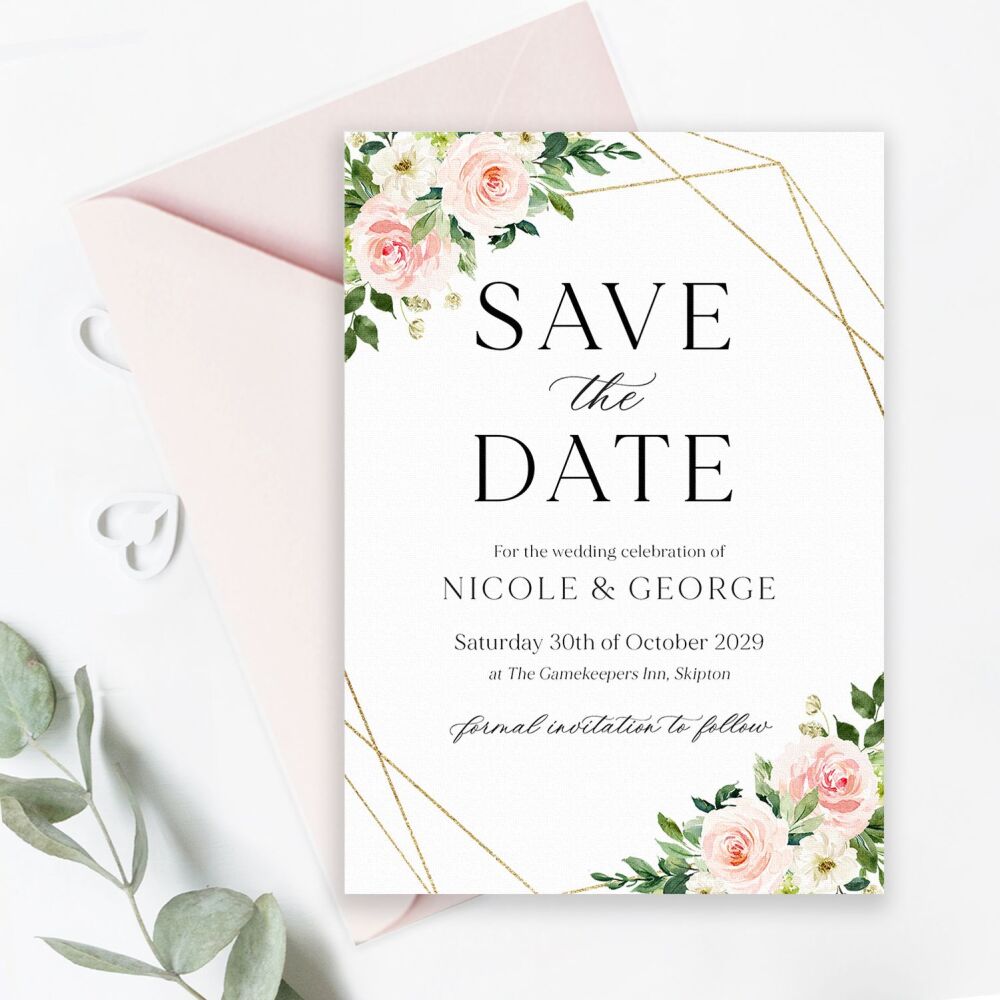 Blush Pink & Gold Save the Date