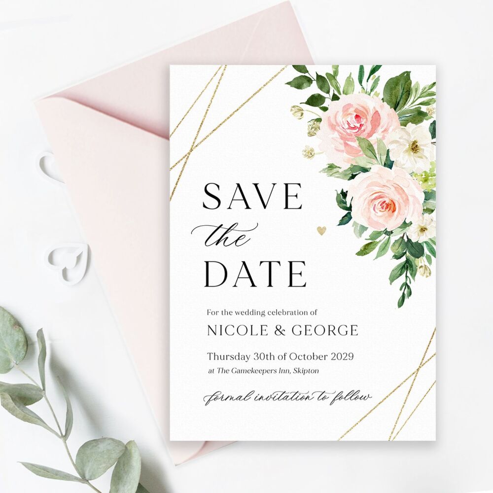Blush Pink & Gold Save the Date