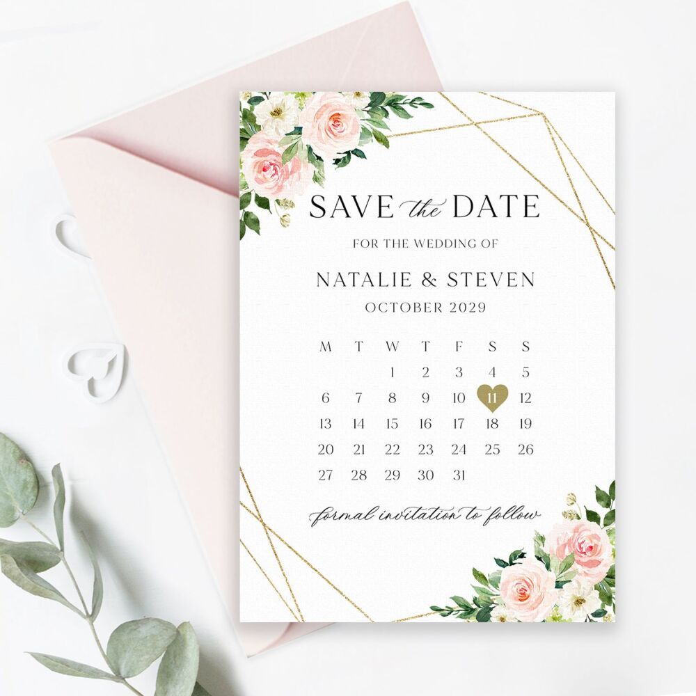 Blush Pink & Gold Save the Date